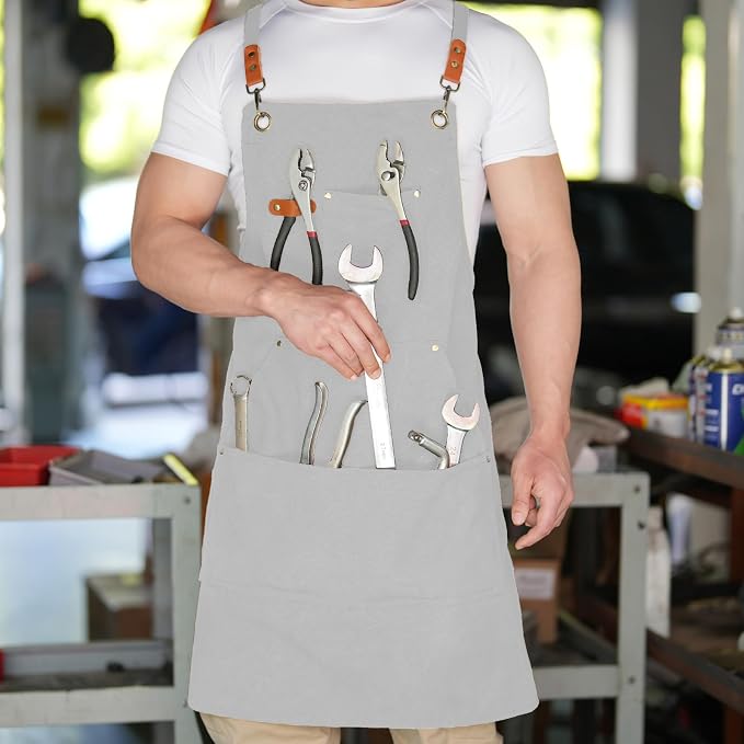 Aoomzoon Canvas Aprons for Men Chef Apron, Work Apron - 16oz Heavy Duty Cross - Image 7