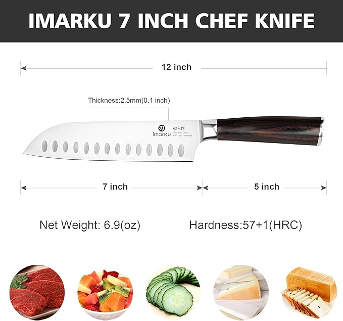 imarku Chef Knife 7 Inch Kitchen Knife Ultra Sharp Santoku Knife - Image 2