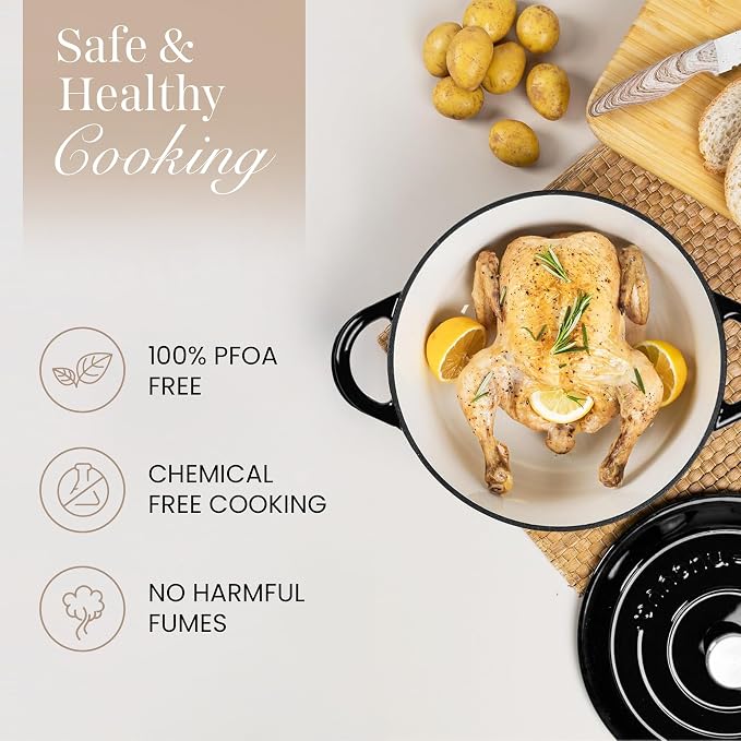 Cast Iron Pot with Lid – Non-Stick Ovenproof Enamelled Casserole Pot, Oven Safe - Image 4