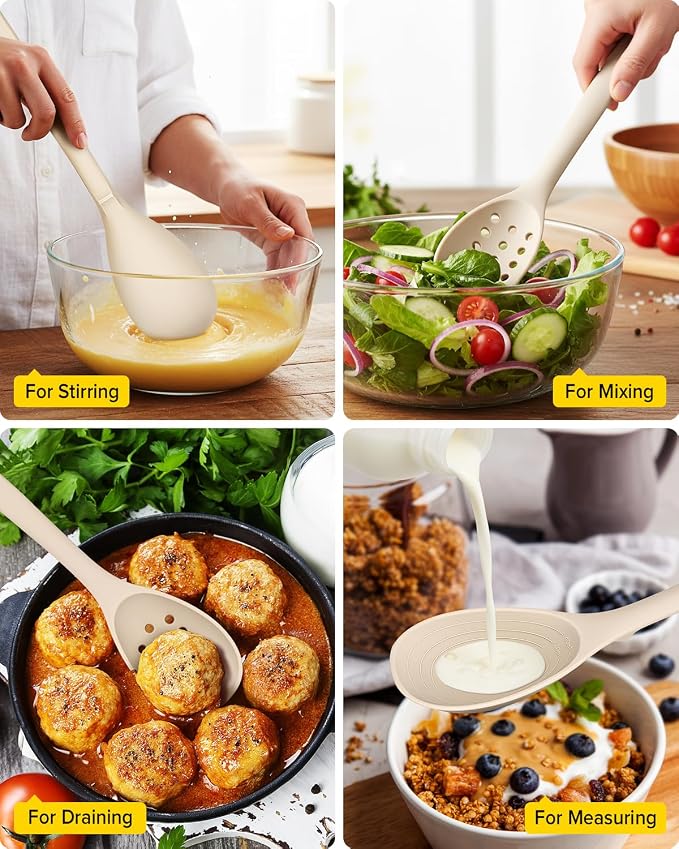 Pack of 2 Silicone Cooking Spoons, Non Stick Solid Kitchen Spoon - Image 5