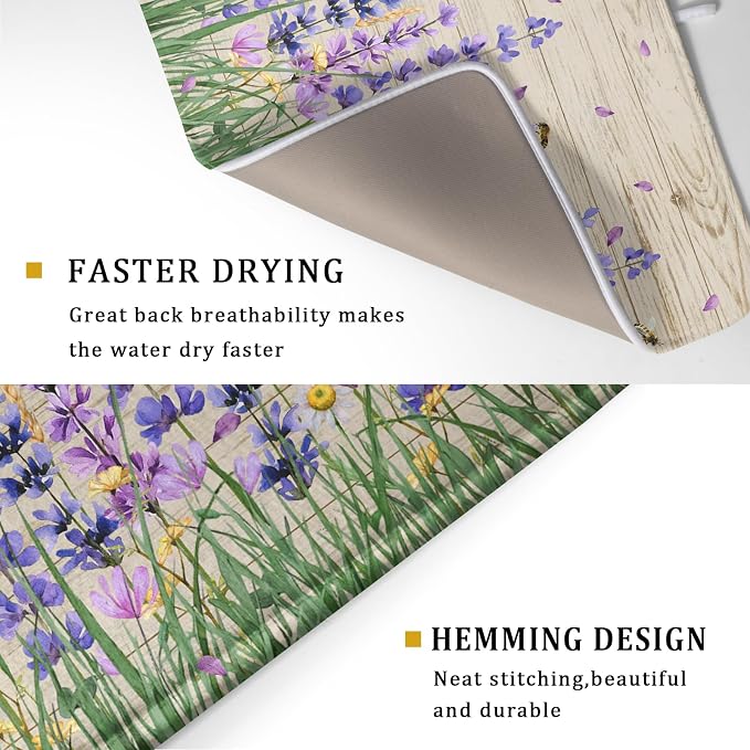 Lavender Floral Dish Drying Mat 18x24 inch Spring Summer Flower Decorative Fast - Image 3