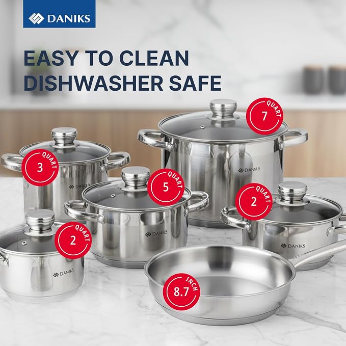 Daniks Standard 11-Piece Stainless Steel Cookware Set - Image 2
