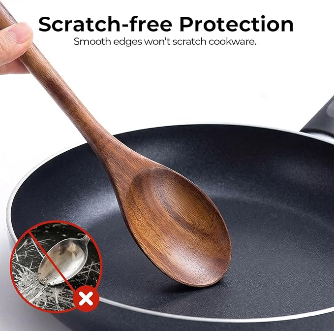 HANSGO Wooden Spoons for Cooking, 12Inch Wood Serving Spoons for Nonstick Pans - Image 4