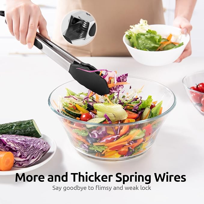 600ºF Heat Resistant Kitchen Tongs: U-Taste 9+12 inch Silicone Cooking Tong Set - Image 8