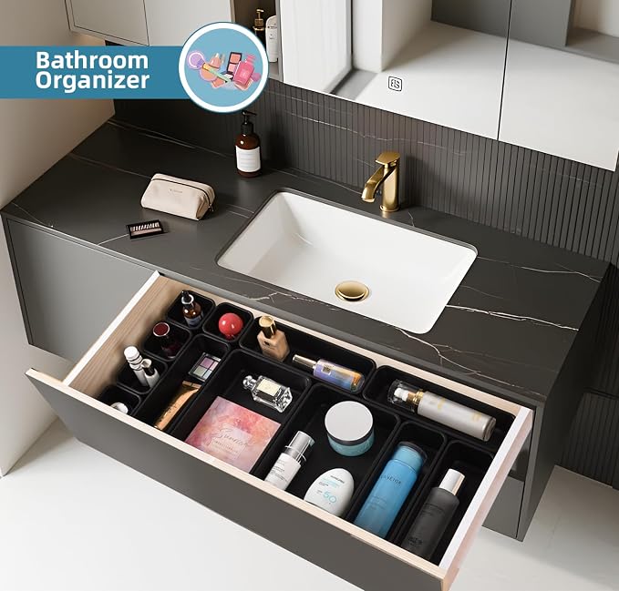 Kutesna 25 PCS Black Drawer Organizer Set, 4 Size Interlocking Plastic Storage - Image 4