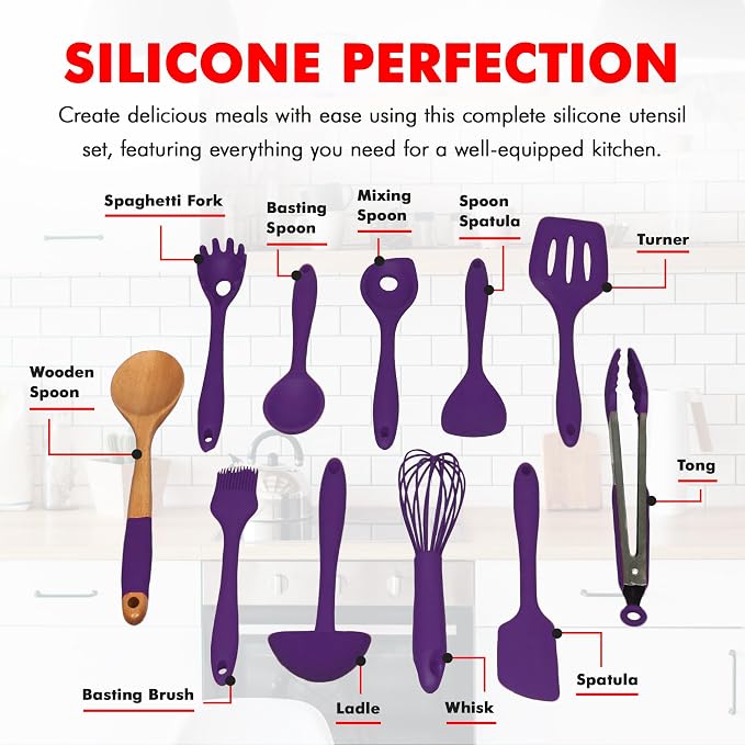 Chef Craft Premium Silicone Kitchen Tool and Utensil Set, 11 Piece - Image 4