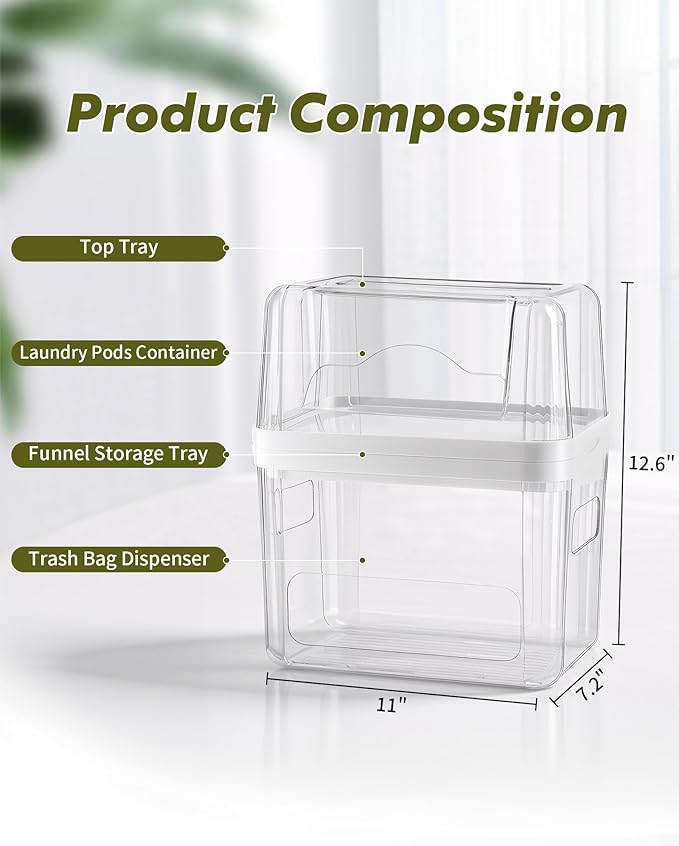 iCASA Trash Bag Dispenser Dishwasher Pod Organizer, 3 in 1 Grocery Garbage Bags - Image 3