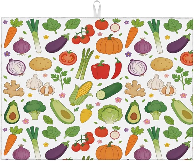 Vegetables Dish Drying Mat, for Farmhouse Kitchen Counter Microfiber Absorbent by Vodbne