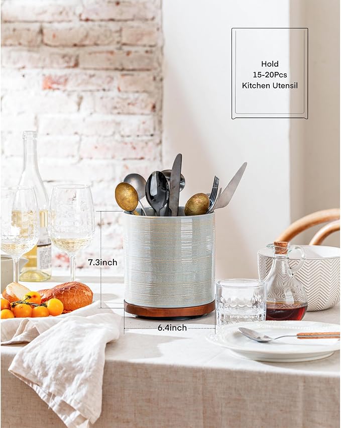 Utensil Holder, 360° Rotating Extra Large Ceramic Kitchen Utensil Holder - Image 6