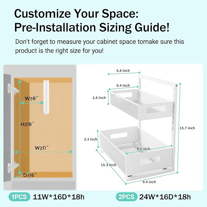 Petiza Under Sink Organizer Adjustable Height 2 Tier Bathroom Organizer Pull - Image 2
