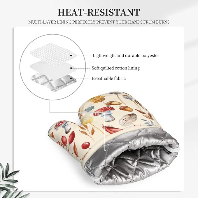 Fall Silicone Oven Mitts Pan Mats Set of 2, Heat Resistant Gloves Potholder - Image 4