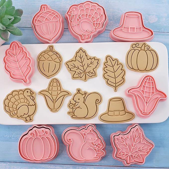 8-Pcs Thanksgiving Cookie Cutters Set 3D Pumpkin, Maple leaf, Squirrel Cookie - Image 2