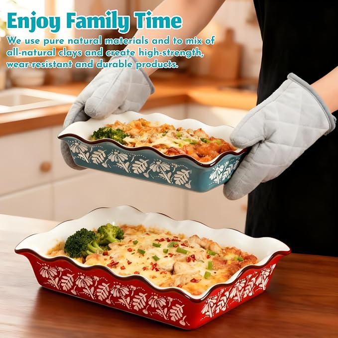 2 Pack Ceramic Baking Dishes, Large Rectangular Casserole Dish Lasagna Pan - Image 5