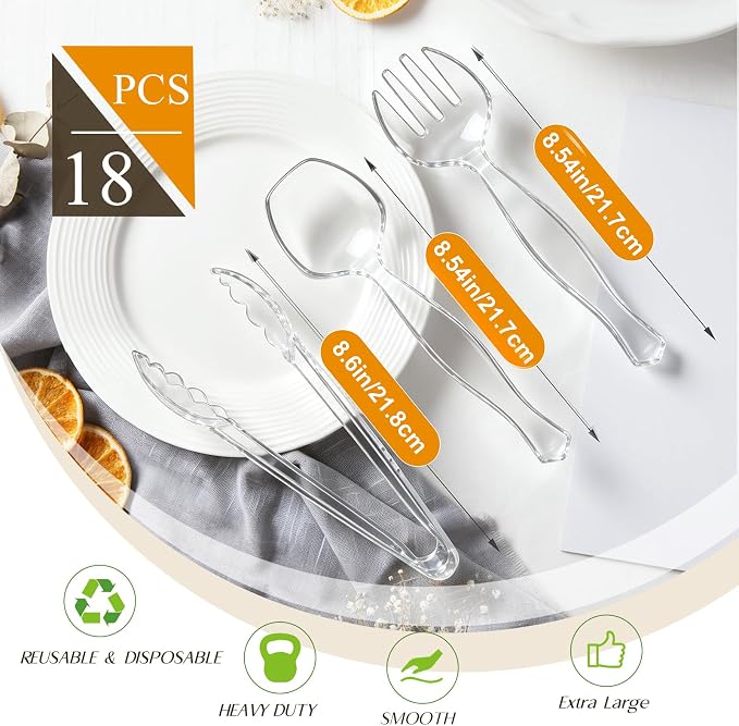 Mwellewm 18Pcs Serving Utensils, 8.5'' Plastic Serving Utensils Set, Disposable - Image 5