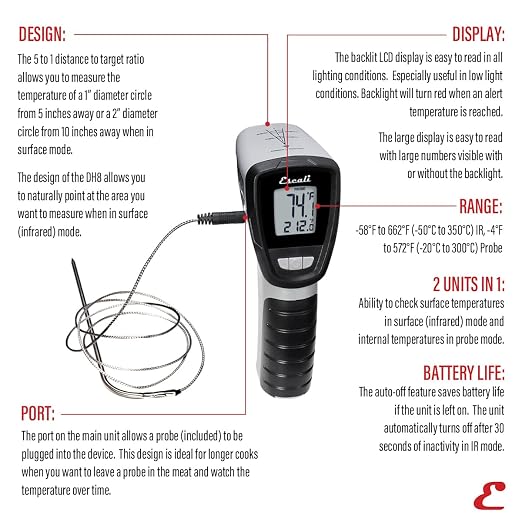 Escali Infrared Surface and Probe Digital Thermometer 40-inches Plug-in Probe - Image 2