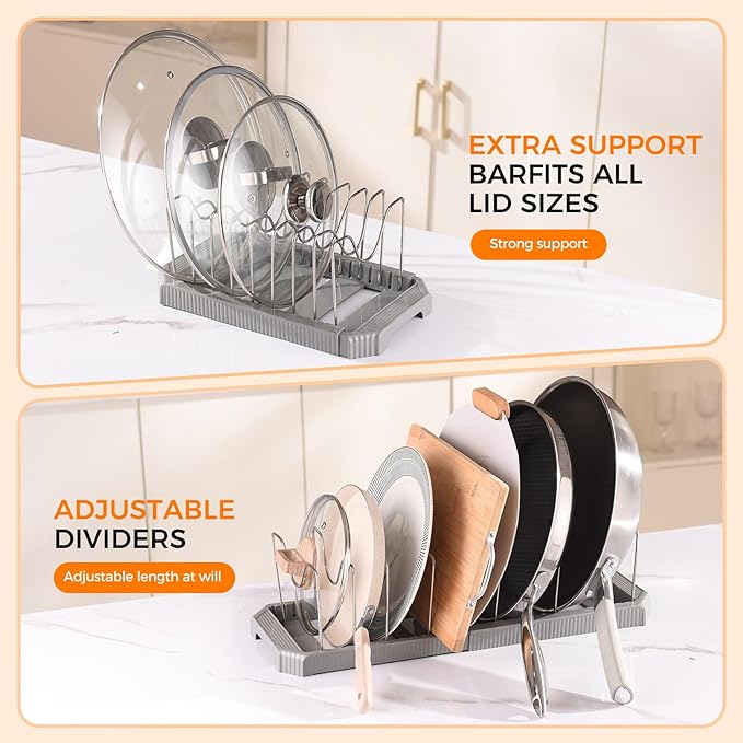 Adjustable Pot Lid Organizer Rack, 9 Compartments Cabinet Storage Holder - Image 4