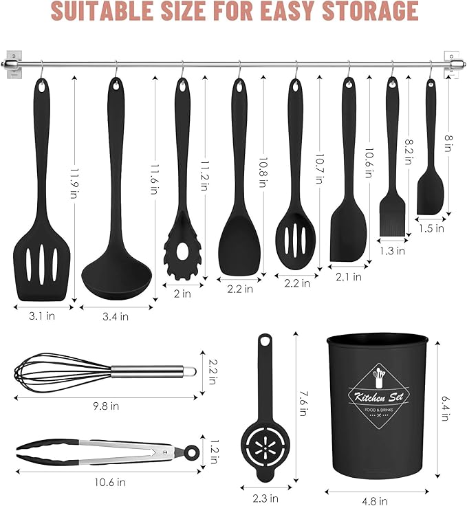Pranski Kitchen Utensils Set-12 Pieces Silicone Cooking Utensils Set Dishwasher - Image 2