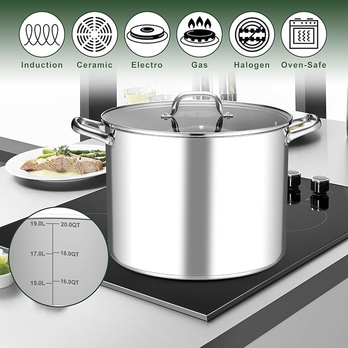 Leonyo 20QT Stock Pot, 18/10 Stainless Steel Soup Pot - Image 3
