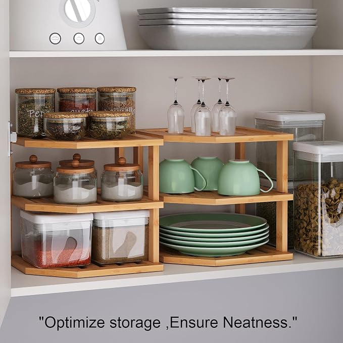 VERTORGAN 3 Tier Bamboo Corner Shelf, Plate Organizer, Dish Drying Rack - Image 5