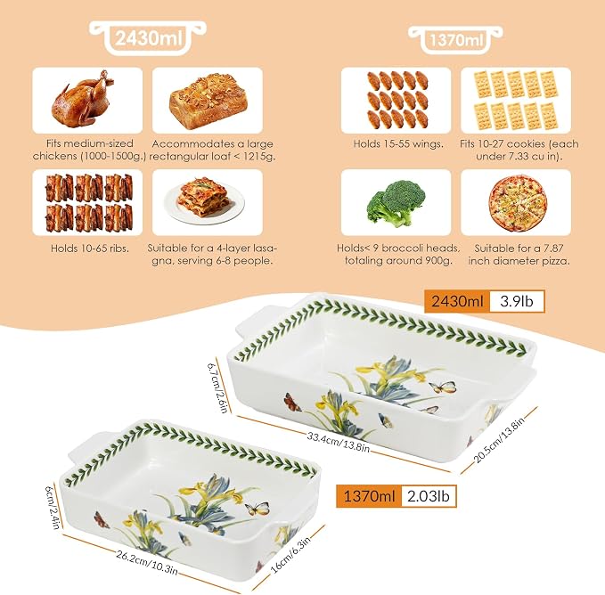 ACMLIFE Ceramic Casserole Dish Set, Ceramic Baking Dish - Image 4