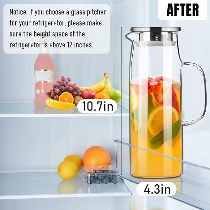 PARACITY Glass Pitcher with Lid and Spout 50oz/ 1.5L, Hot/Cold Water Pitcher - Image 3