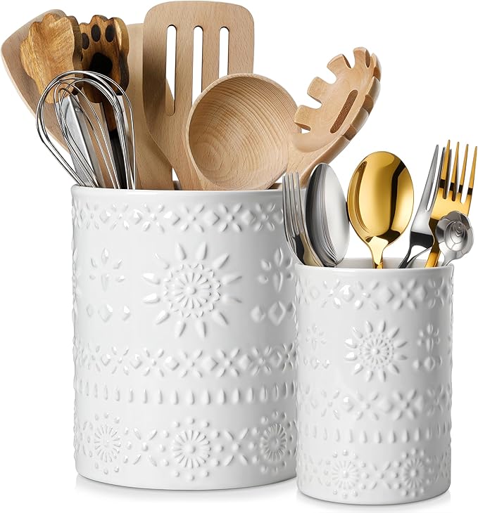 LOVECASA Utensil Holder, 7.2"+5.4" Ceramic Utensil Holder by LOVECASA