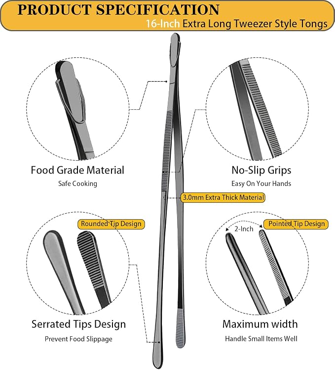 JETKONG 2 Pcs 16-Inch Heavy Duty Plating Tongs, Extra-Long Kitchen Fine Tongs - Image 2