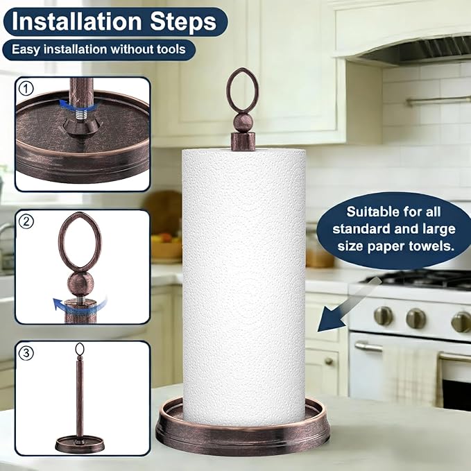 KASUNTO Paper Towel Holder Steel Paper Holder countertop，Black Paper Towel - Image 3