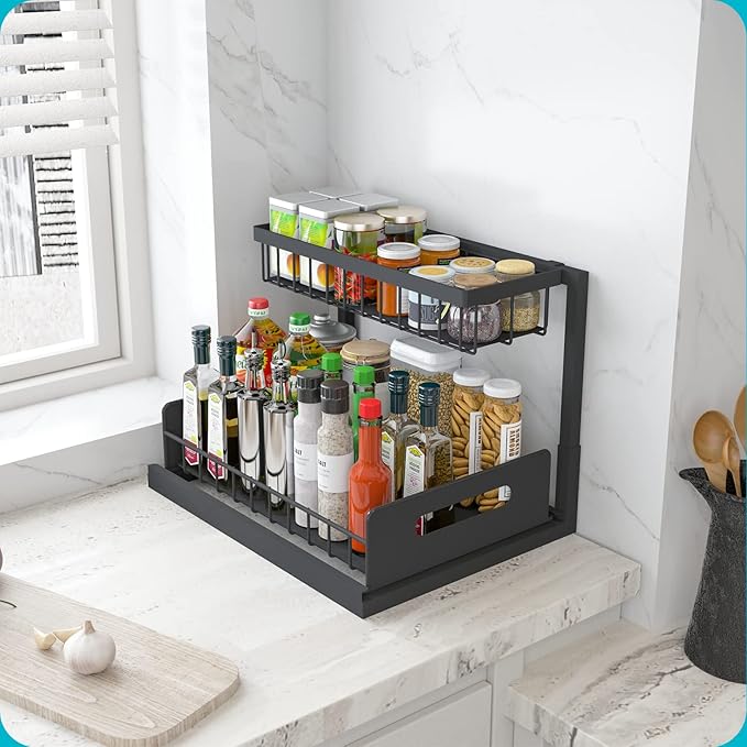 REALINN Under Sink Organizer, L-Shaped 2 Tier Pull Out Cabinet Organizer - Image 7