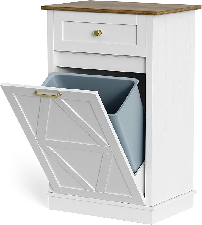 YESHOMY 10 Gallon Tilt-Out Trash Cabinet, Wooden Hidden Garbage Can Holder - Image 7