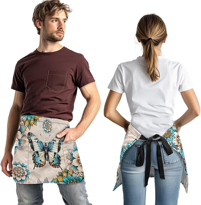 Server Apron with 3 Pockets, Waterproof Oil Waitress Waiter Half Apron - Image 3