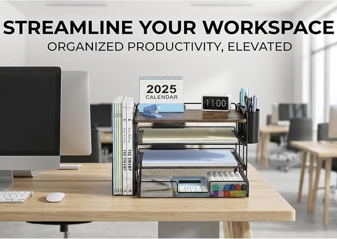 OPNICE Wood Desk Organizers and Accessories, 4-Tier Desktop File Organizer - Image 7