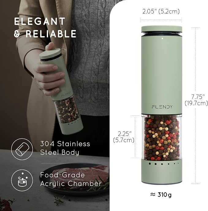 Flendy Electric Salt and Pepper Grinder Set Rechargeable, Automatic Salt and - Image 3