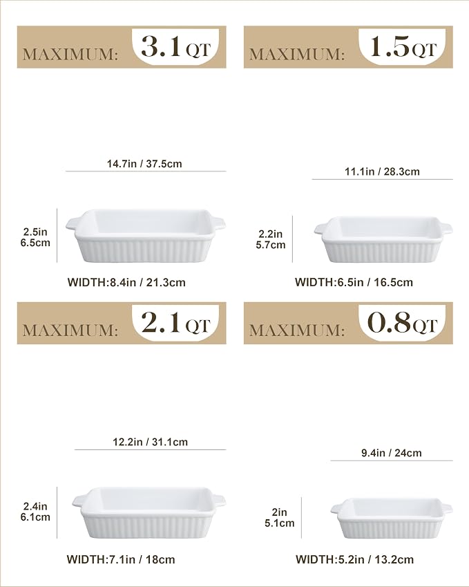 MALACASA Casserole Dishes for Oven, Porcelain Baking Dishes, Ceramic Bakeware - Image 2