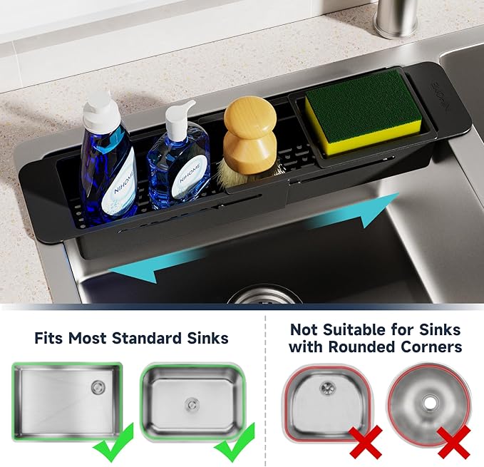 NiHome Extendable Over Sink Kitchen Organizer, Small Telescopic Brush Storage - Image 4