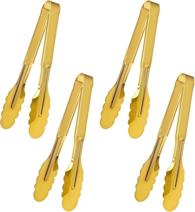 4 Pack Stainless Steel Serving Tongs, 9 Inch Gold Salad Tongs Serving Utensils by JCREN