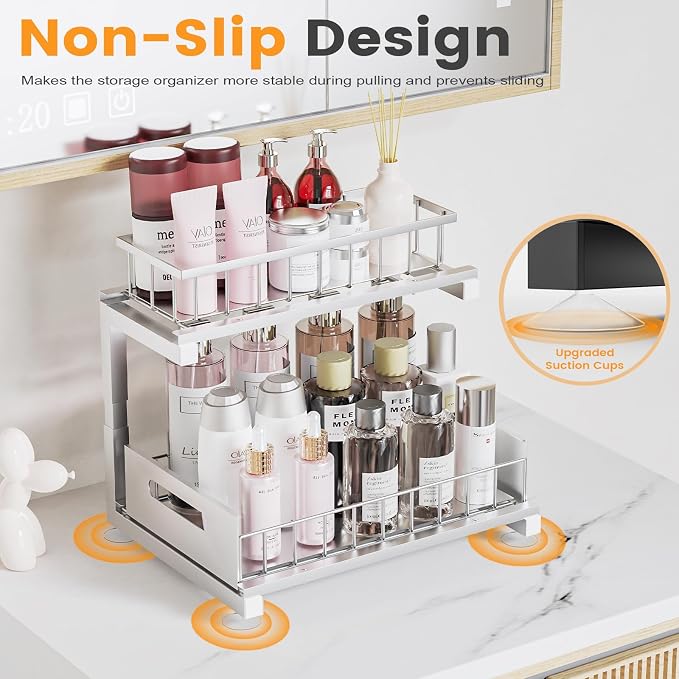 Under Sink Organizer, Heavy Duty Metal Pull Out Cabinet Organizer Slide Out - Image 5