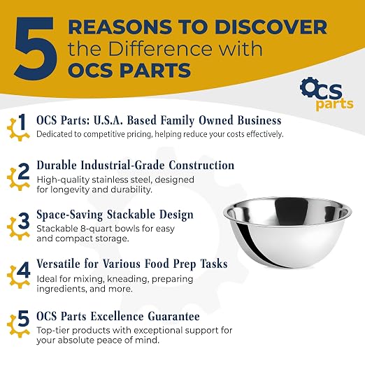 OCS Parts 8 Quart Mixing Bowls | Set of 2 | 13.25-Inch Stainless Steel - Image 2