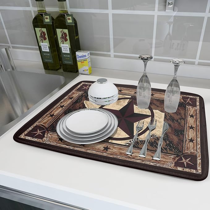 Giwawa Western Texas Star Dish Drying Mat 18"x24", Rustic Primitive Country - Image 6