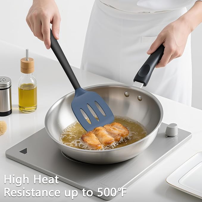 Coukre 3 Pack Silicone Spatula Set, High Heat Resistant, Fish Spatula, Solid & - Image 4