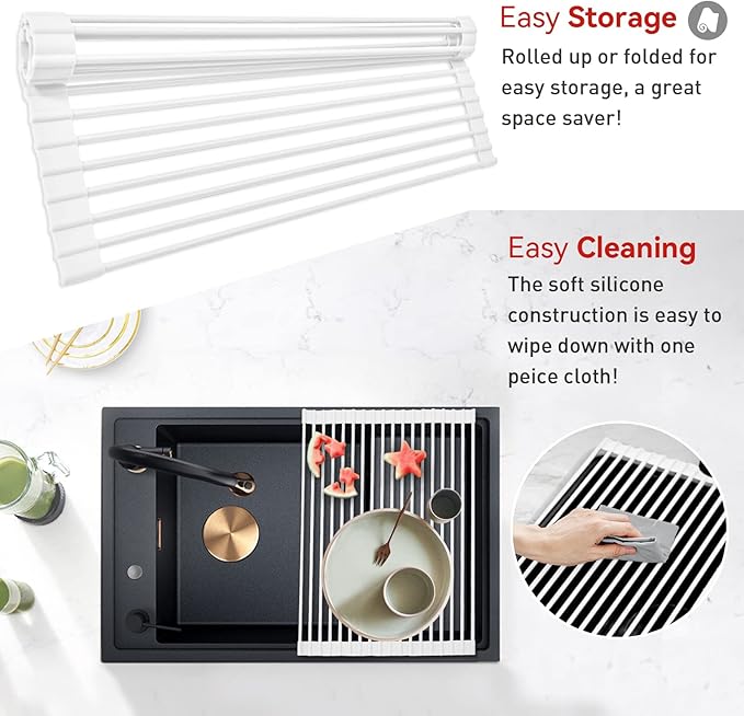 MERRYBOX Roll Up Dish Drying Rack, Silicone Wrapped Over The Sink Dish Rack - Image 3
