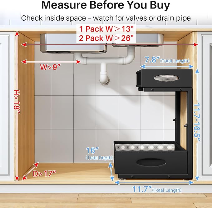 Under Sink Organizer, 2 Tier Pull Out Under Cabinet Organizer Shelf - Image 2