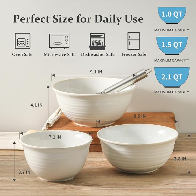 Hasense Mixing Bowls, Ceramic Serving Dishes - Image 2