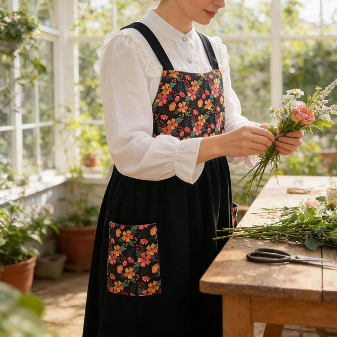 Uaussi Cotton Linen Apron Cross Back Work Apron - Image 4