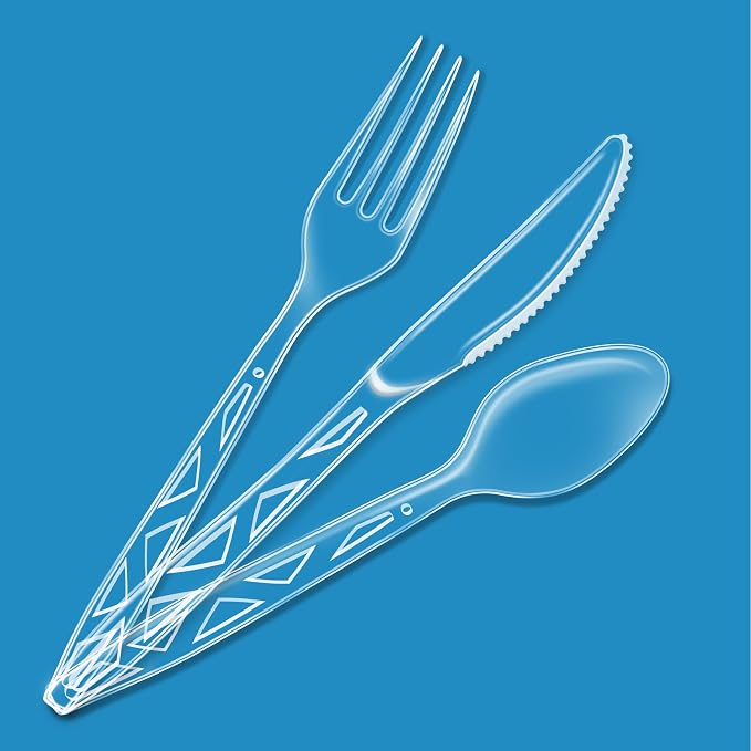 Amazon Basics Disposable Clear Plastic Cutlery Set, Large Combo Pack Forks - Image 2