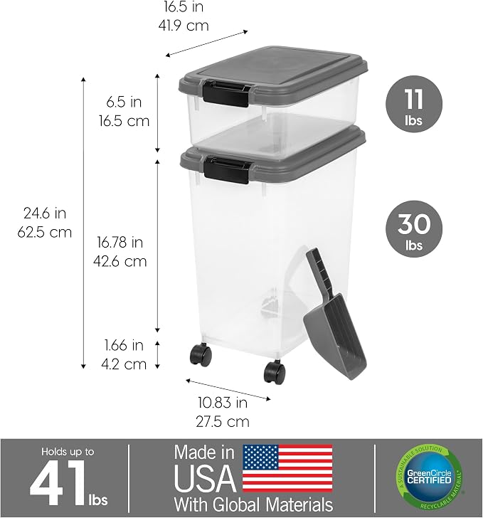 IRIS USA 30 lbs & 11 lbs Combo Airtight Dog Food Storage Container, Stackable - Image 3