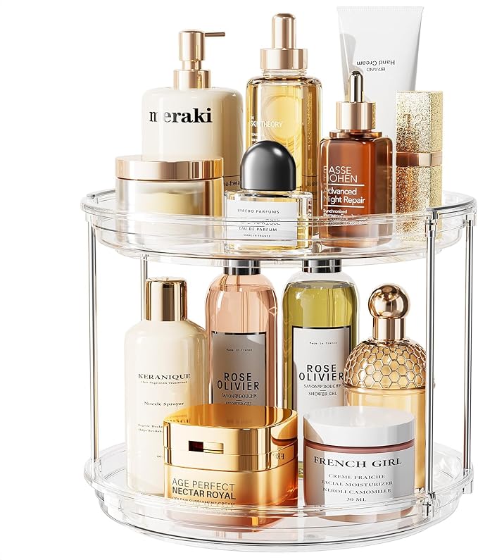 LAMU Rotating Makeup Organizer for Vanity, 10.6in 2 Tier Lazy Susan Turntable by YourHome-OrganizationHelper