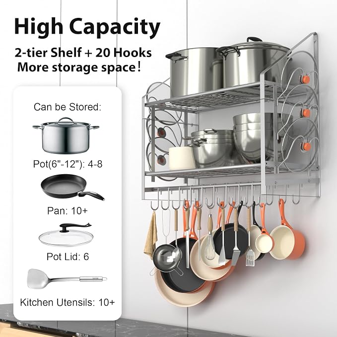 VyGrow 28 Inch Pot Rack Wall Mounted, 2 Tier Pots and Pans Organizer - Image 3