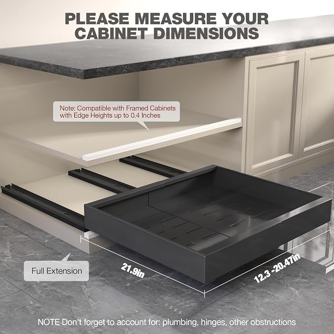 Seinloes 2 Pack Pull Out Cabinet Organizer 22" Deep, Full Extension 3 Slide - Image 5