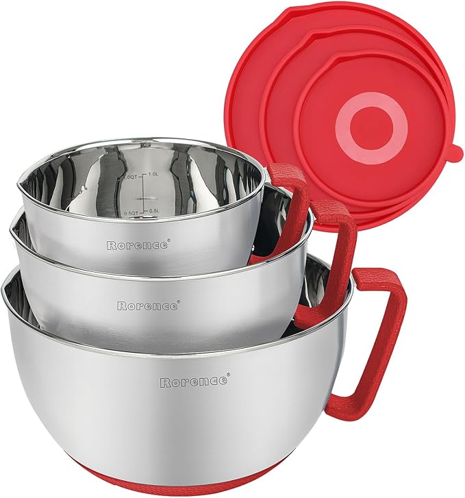 Rorence Mixing Bowls with Lids Set: Stainless Steel Mixing Bowls with Handles by Rorence
